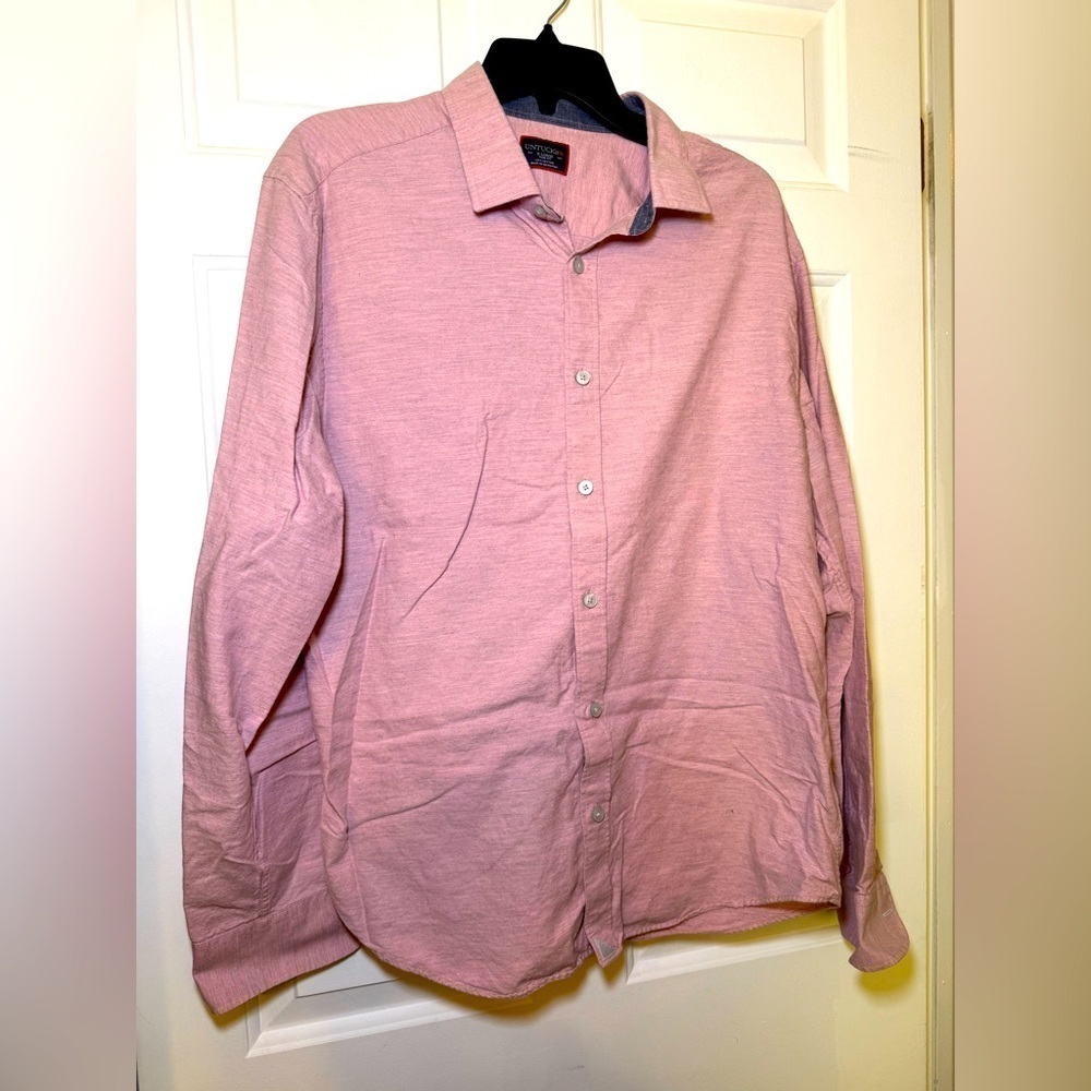 Untuckit Men’s Button Up Shirt Pink Gray Heather Size XL Long Sleeve Slim Fit